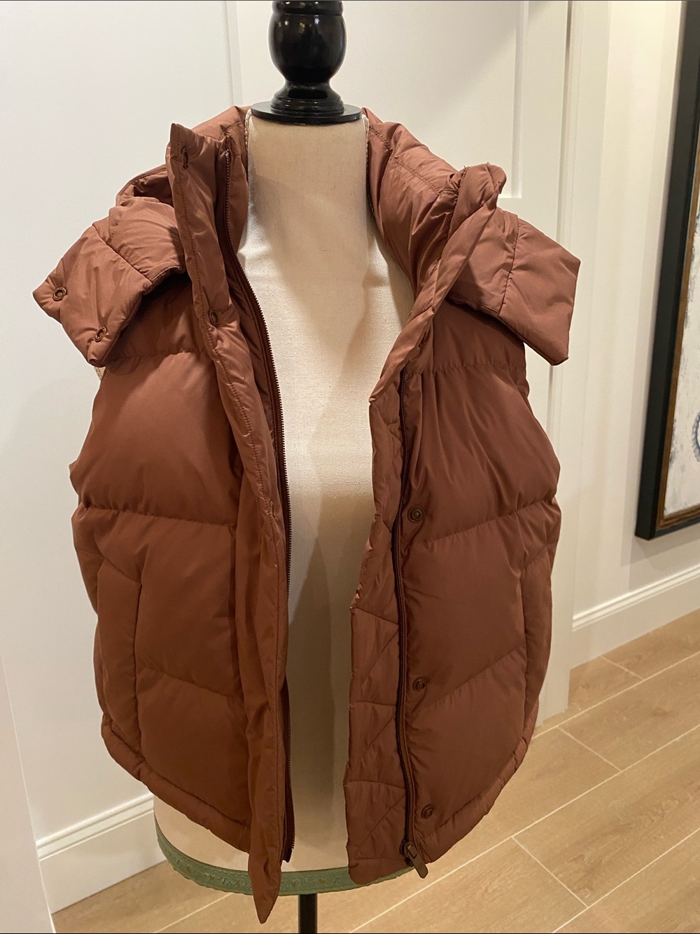 ALO Yoga Women’s Rust Brown Puffer Vest With Removable Hood